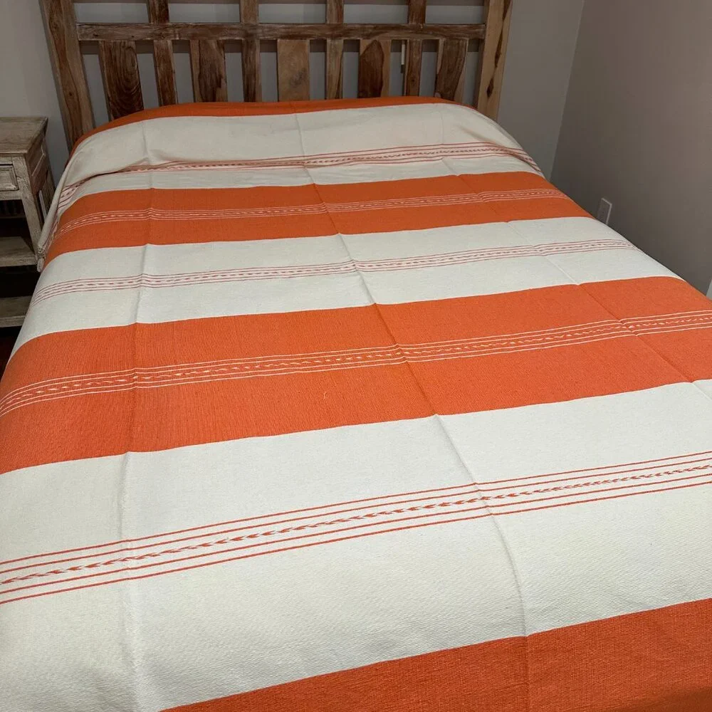 Full Size Cotton Bedspread/Quilt. From Oaxaca Mex. Hand loom, Bed covers,